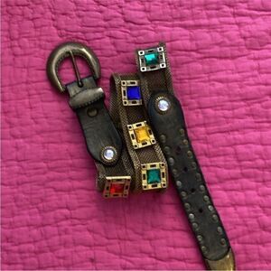 Nanni Vintage Style Brown Belt with Colorful Gem Accents, L33 inch